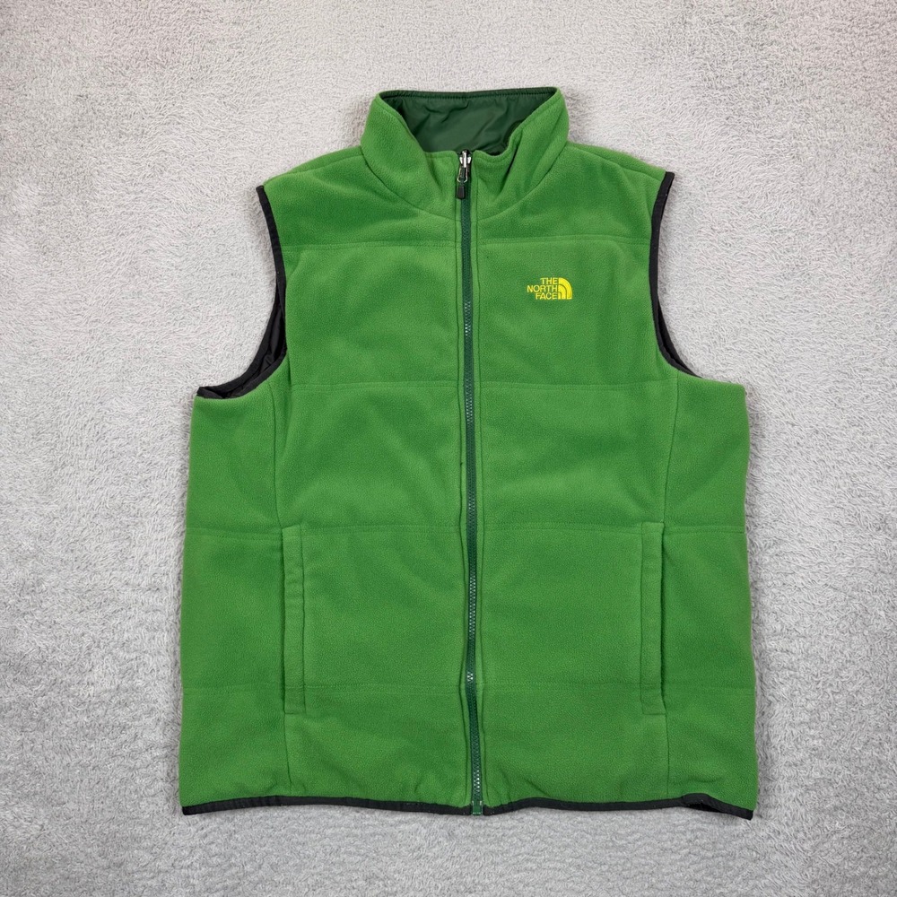 The North Face Reversible Fleece Nylon Vest Mens Medium Green Grey Full Zip